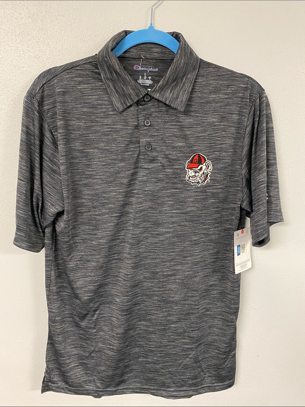 Champion Men's Heather Charcoal Polo with Red/White Embroidered Logo